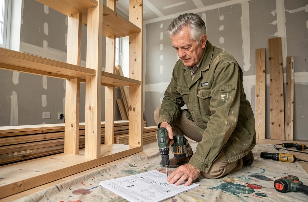 Artisan appliquant les compétences acquises en formation bricolage lors d'une rénovation intérieure
