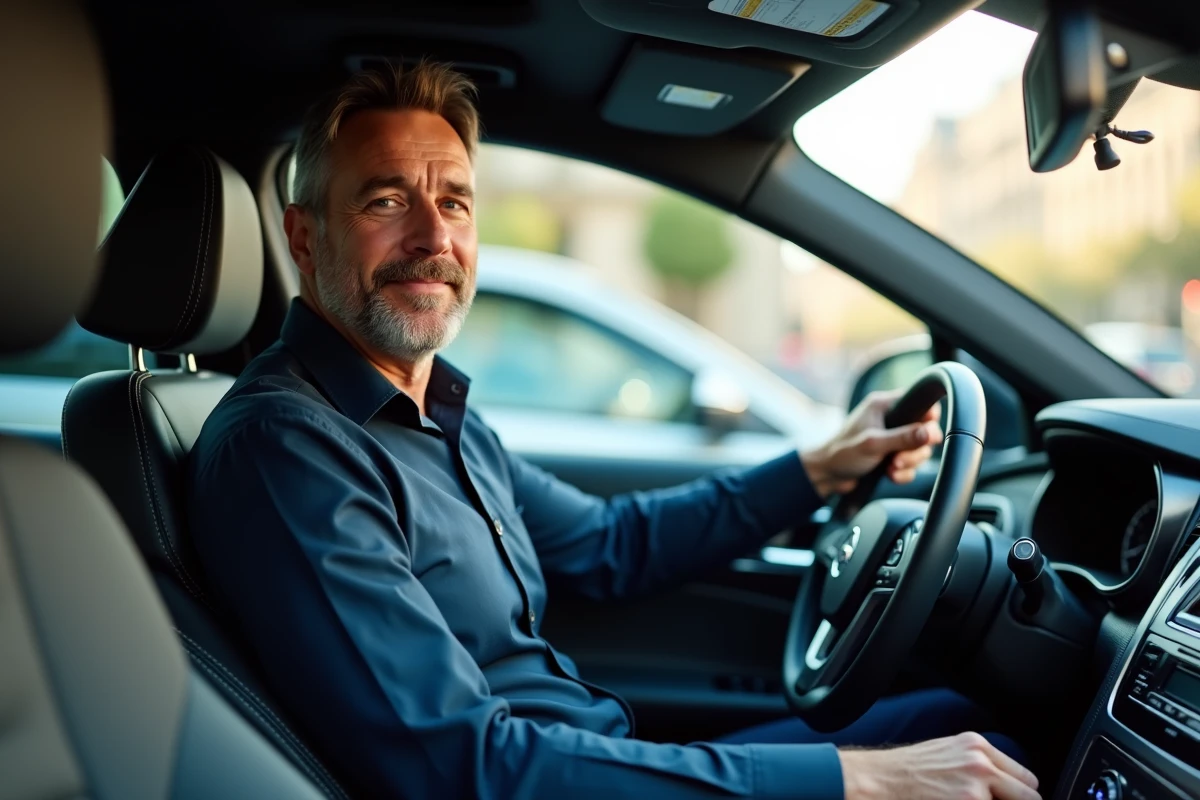 Conducteur VTC homme dans sa voiture à Paris