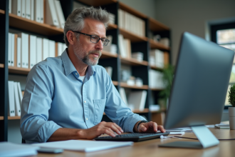 Chercheur en laboratoire universitaire analysant des données