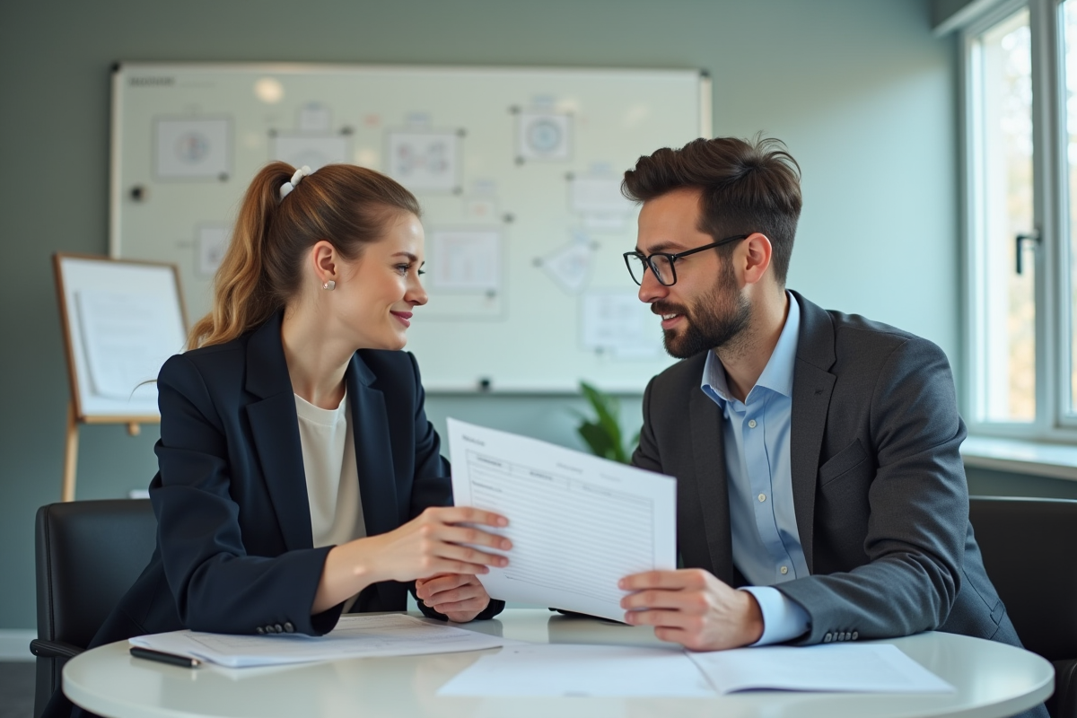 Coach en discussion avec un client dans une salle lumineuse