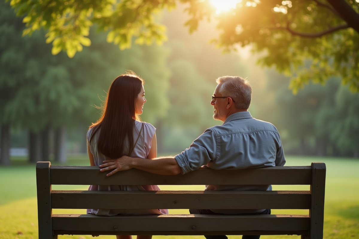 Coach de vie et client discutant dans un parc en plein air