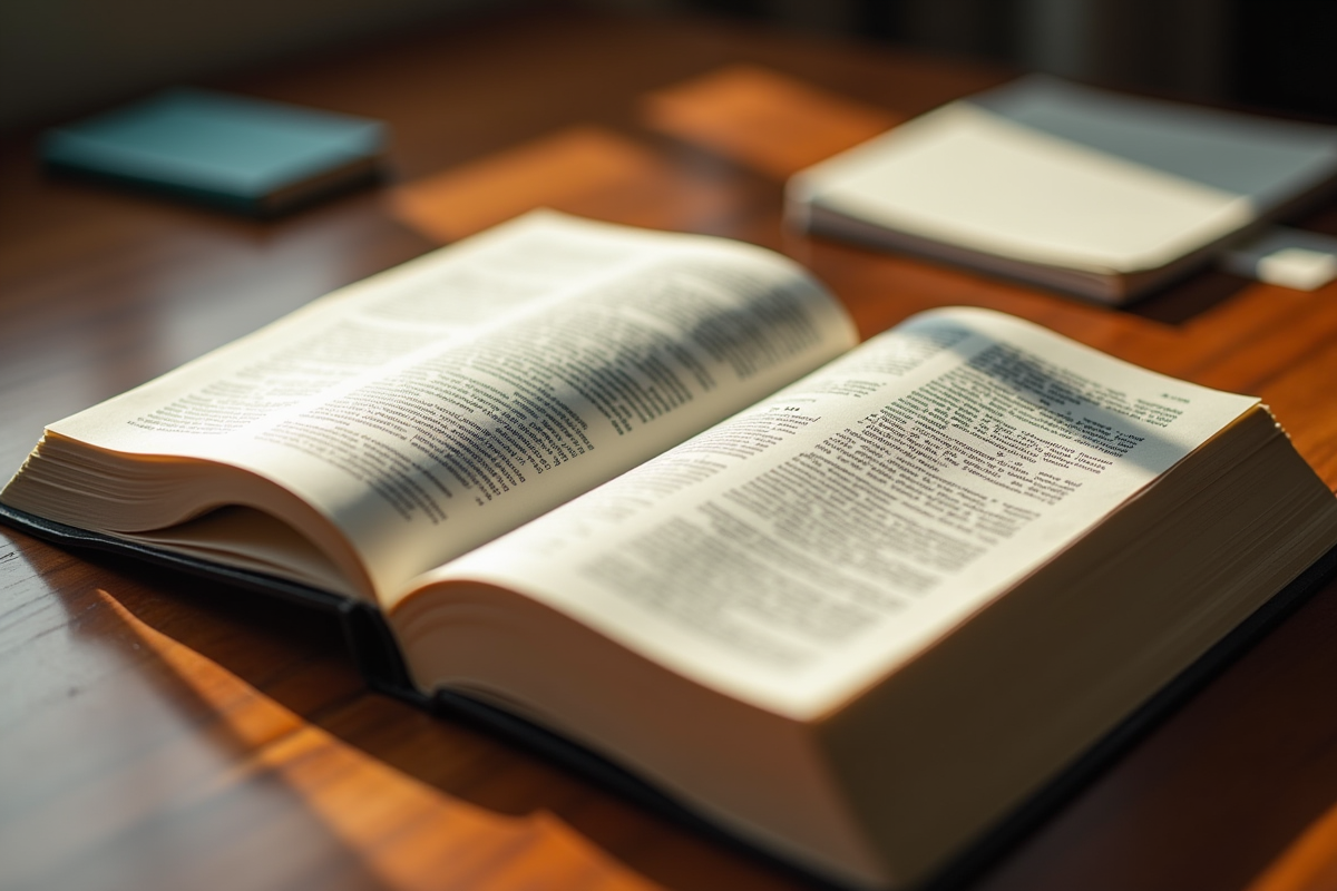 Dictionnaire ouvert avec le mot paradigme en focus sur le bureau