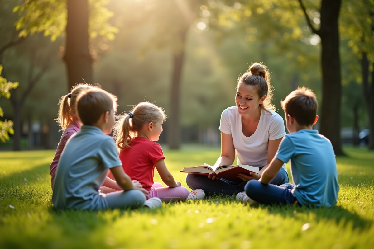 Enfants en plein air autour d