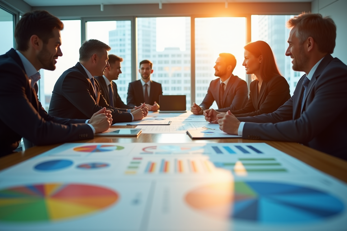 Groupe de professionnels discutant de compétences en réunion