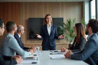 Equipe de professionnels en réunion dans un bureau moderne