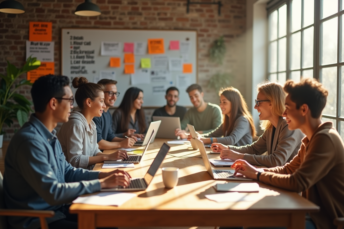 Espace de coworking dynamique avec équipe en collaboration