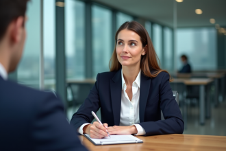 Femme professionnelle en entretien d'embauche dans un bureau moderne