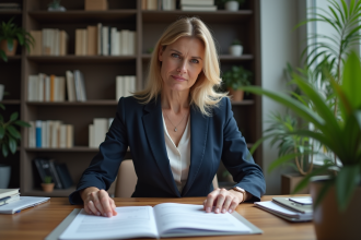 Femme d age moyen en tenue professionnelle organise des documents