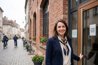 Femme souriante en coworking à Vesoul dans un style hyperrealiste