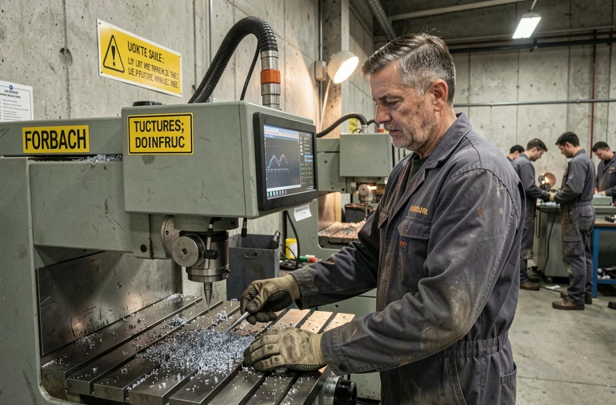 Stagiaire Forbach Formation GRETA Lorraine Est opérant une fraiseuse CNC dans un atelier industriel de formation lié aux métiers du bassin houiller mosellan