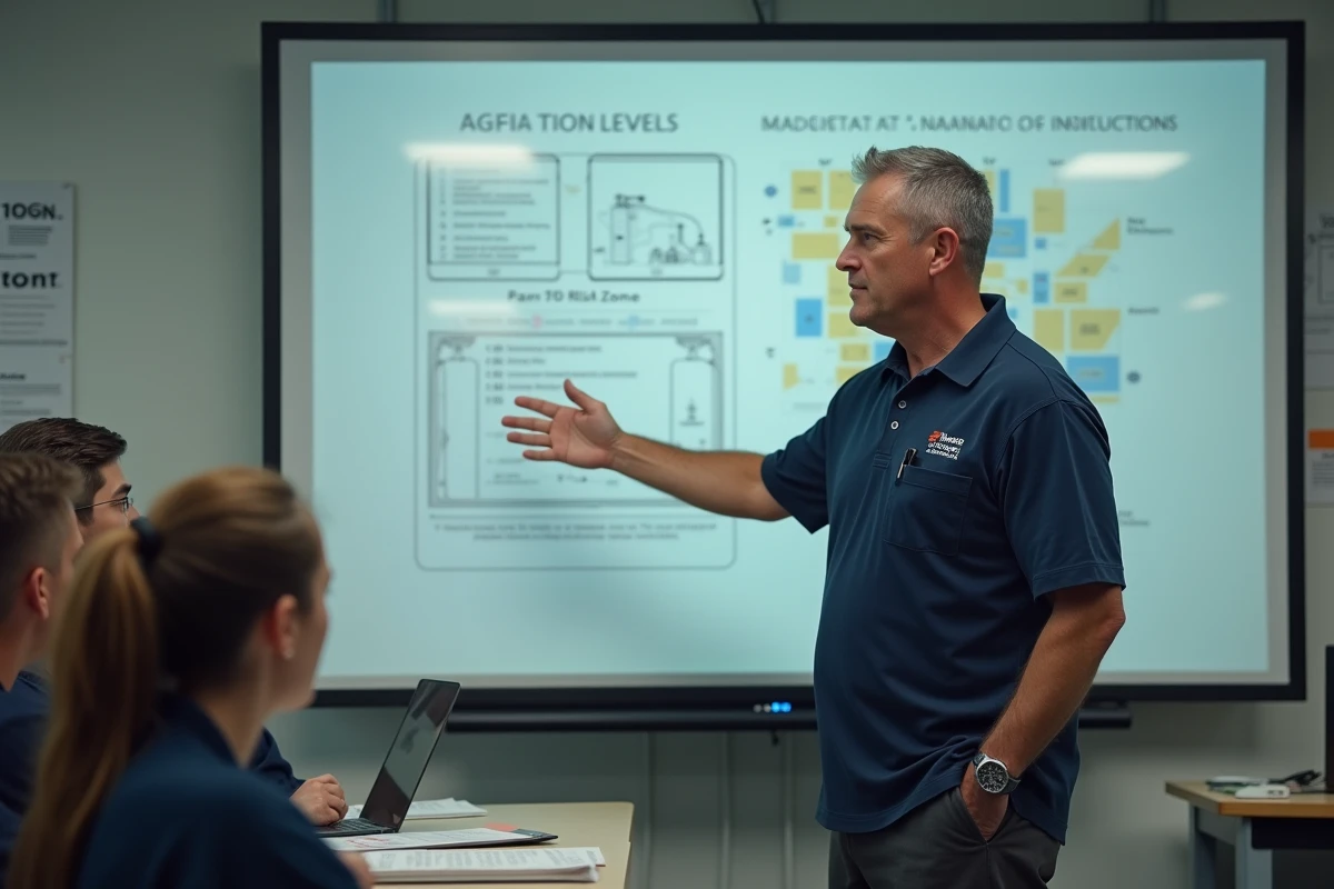 Formateur en prévention des risques électriques animant une session de formation habilitation électrique H7 en salle de classe
