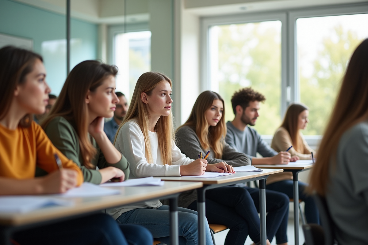 Groupe de jeunes en formation dans une salle lumineuse
