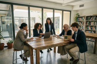 Groupe de lycéens divers en classe moderne