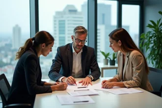Groupe de professionnels en réunion dans un bureau moderne