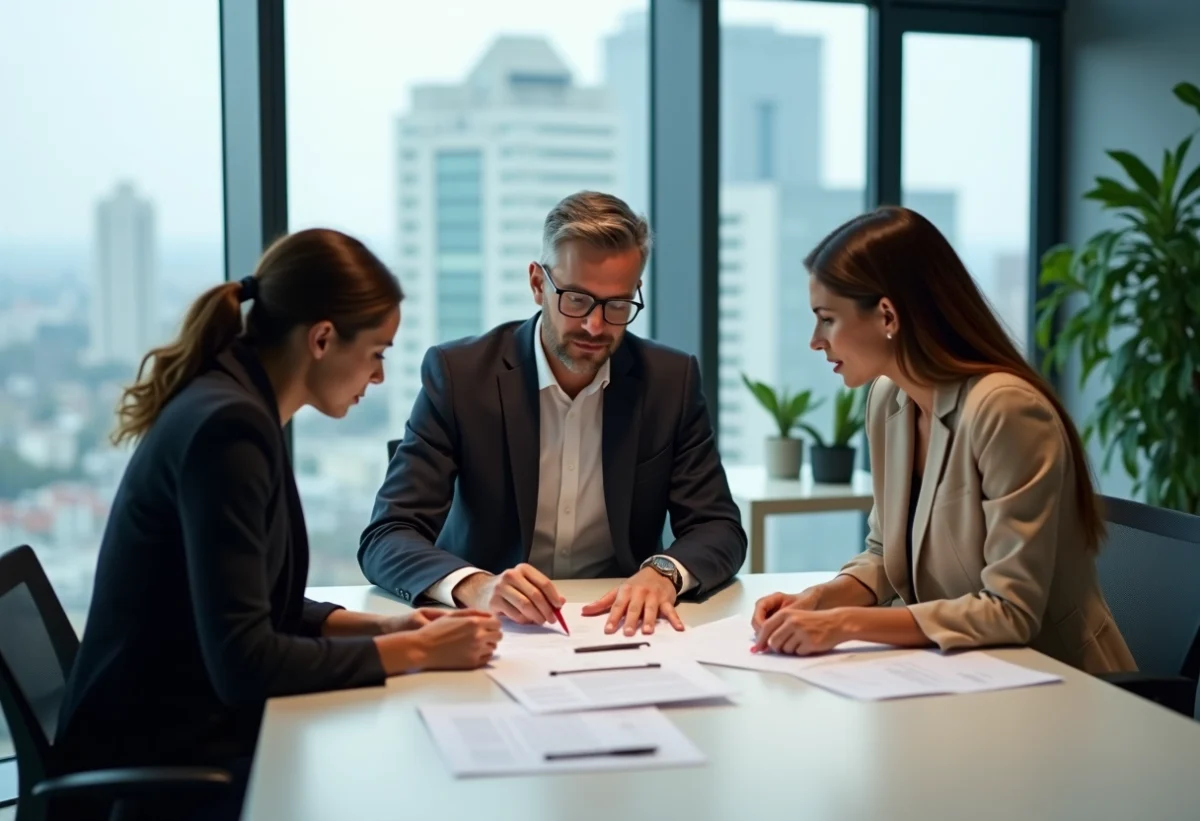 Groupe de professionnels en réunion dans un bureau moderne