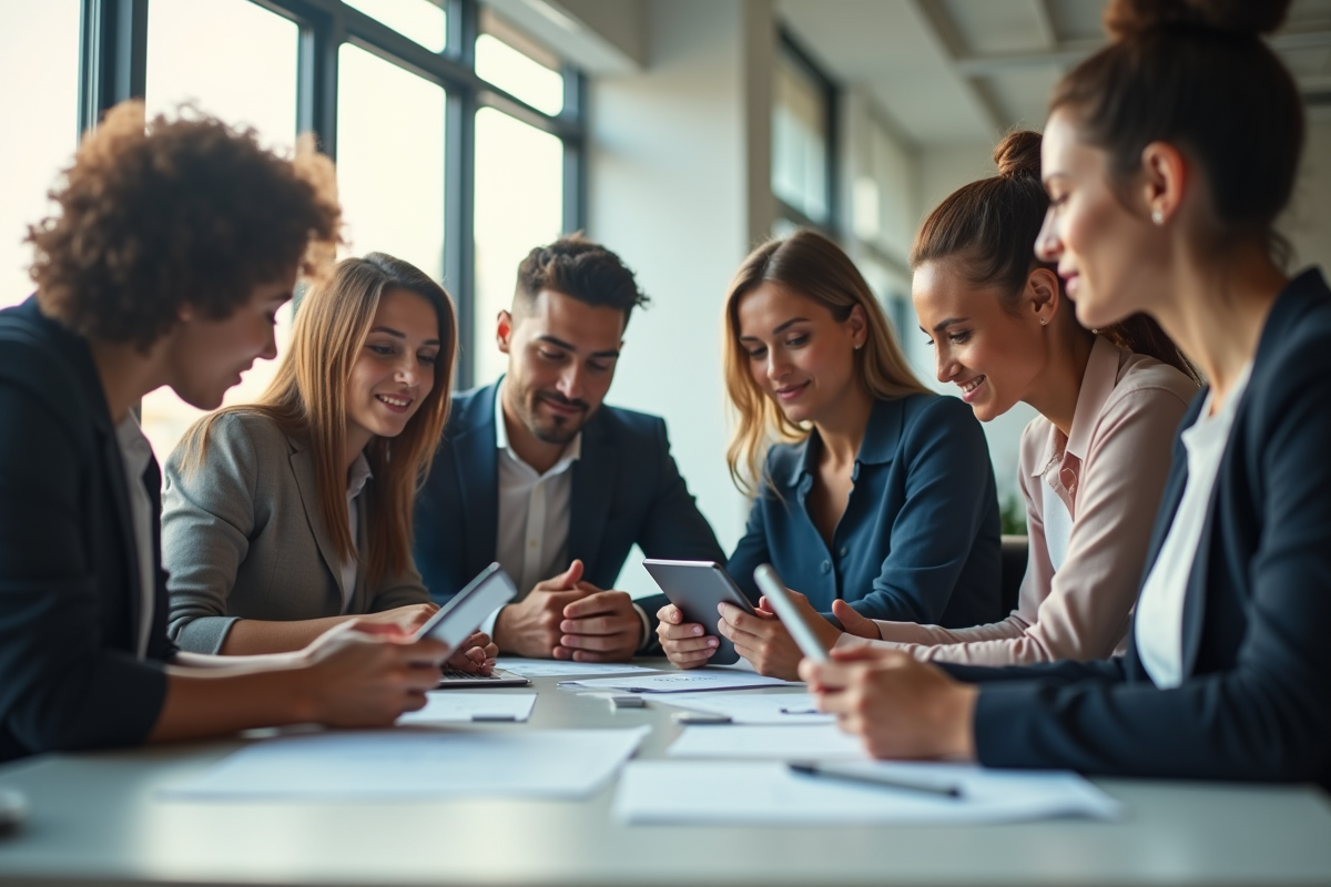 Groupe de professionnels divers dans un bureau moderne