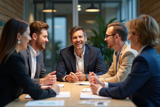 Groupe de professionnels en réunion dans un bureau moderne