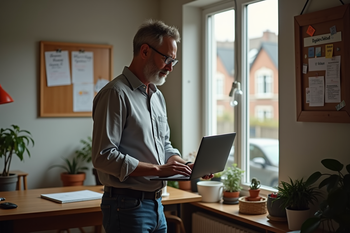 Homme au travail dans son bureau à domicile