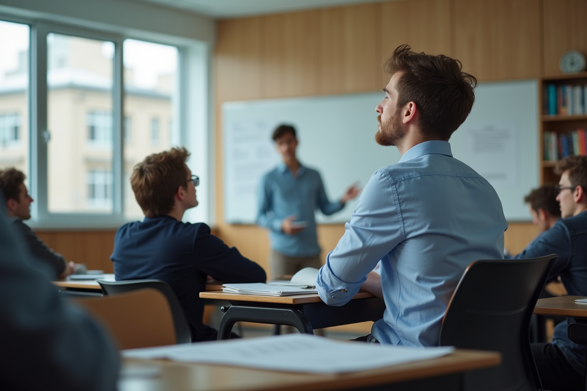 Jeune homme en classe lors d un séminaire de psychologie