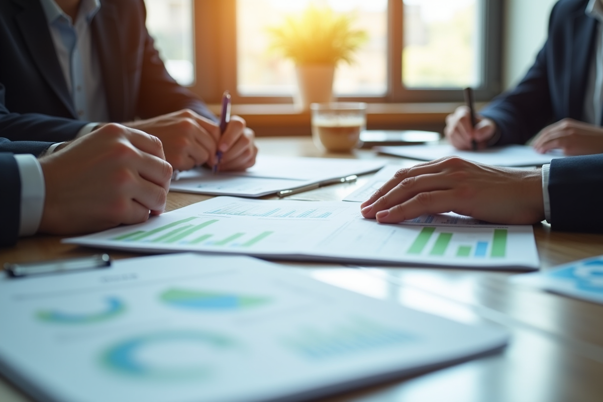 Gros plan sur mains examinant rapports financiers obligataires