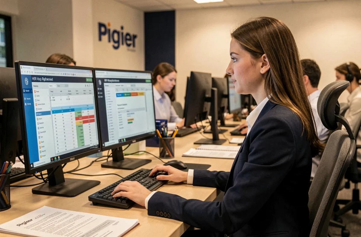 Étudiante Pigier Metz travaillant sur des logiciels de comptabilité et de gestion des ressources humaines dans une salle de formation professionnelle moderne