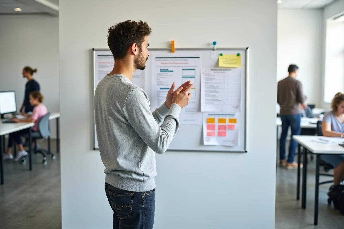 Candidat consultant un tableau de procédures pour les admissions parallèles à l'école Gobelins en 2026