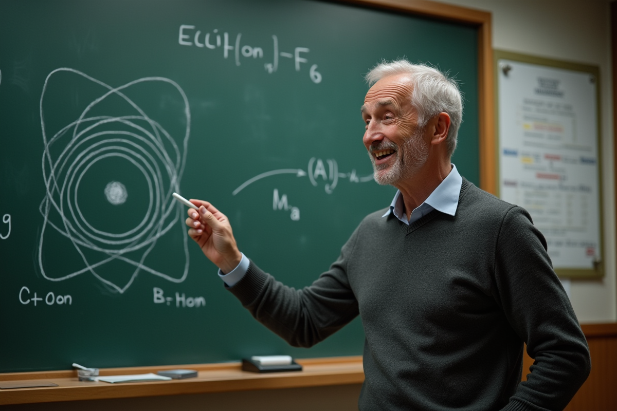 Professeur expliquant la configuration électronique en classe
