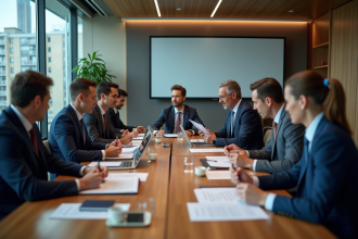 Groupe de professionnels en réunion dans un bureau moderne