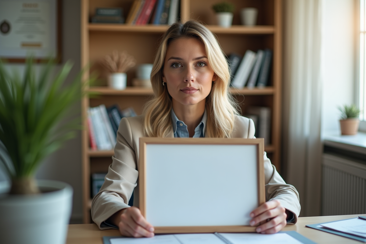 Thérapeute professionnel tenant un certificat dans un bureau lumineux